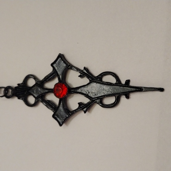 2XHP!! NWT Goth Black Witch's Cross with Red Stone Necklace!! - Picture 4 of 6